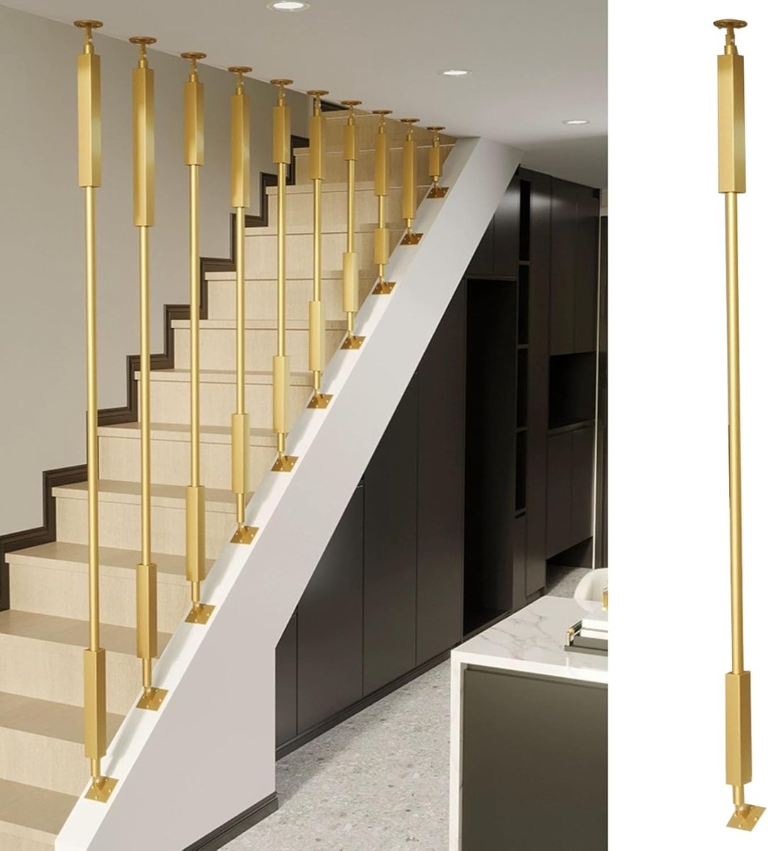 Trapleuning Spindel - Trap Baluster - Valbeveiliging Trap - Instelbare Hoek - 35 cm - Goud