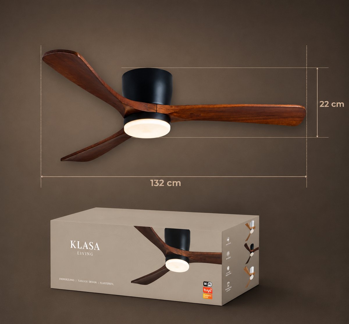 KLASA Slimme Plafondventilator 132cm - App & Verlichting thumbnail 6