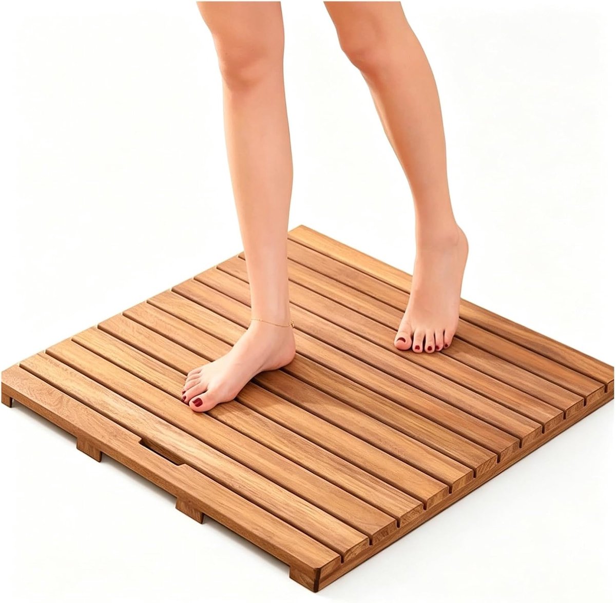 Douchevloermat Hout - Badkamer Mat - Veilig Douchen - Antislip Schimmelwerend - 90x100cm -