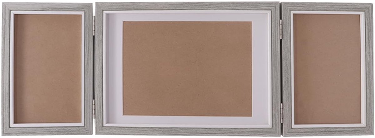 Dailygoods- Fotolijst Drievoudig - Grijs - Opvouwbaar - Rechthoekig - Voor foto's 10x15/13x18 cm - Kristalheldere Glazen Voorkant - Fotoalbum