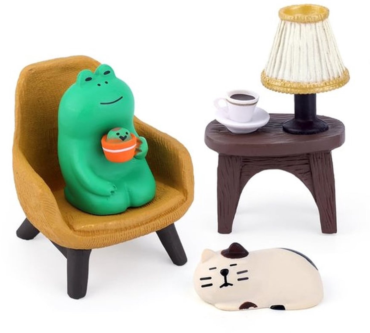 Miniatuur Beeld Set - Hars Kikker/Kat Ornamenten - Decoratie Woonkamer - Grappige Bureau Accessoires - Binnen Ornamenten - 4 Stuks