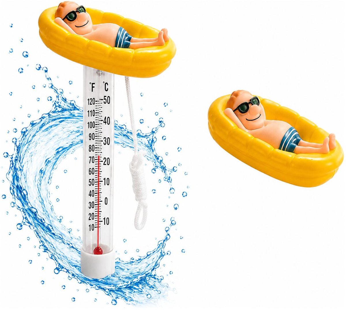 Bellatio Design Zwembad thermometer Funny - Bootje - drijvend - badthermometer - kunststof - 25 cm