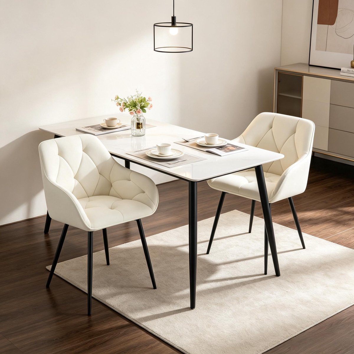 Clruro Eetstoel Set van 2 - 45,5 x 45 x 83,5 cm - Verstelbare Antislip Voeten - Fluweel/Metaal