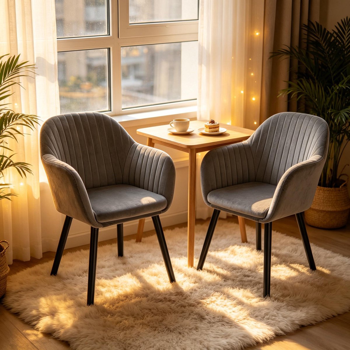 Clruro Accentstoel Set van 2 - 81 cm Hoog - Scandinavisch met Armleuningen - Fluweel/Hout/Metaal
