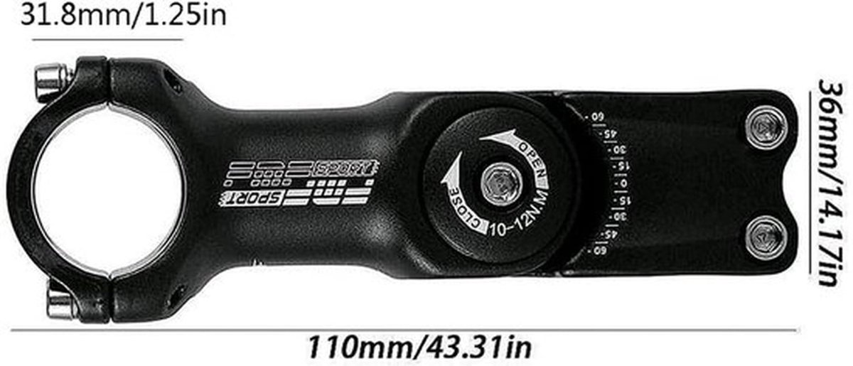 Fietsstuurpen Verstelbaar ± 60 Graden - Stuurverhoger - Fietsstuurverlenger - Mountainbike/Racefiets - 110 mm Lengte - Aluminiumlegering