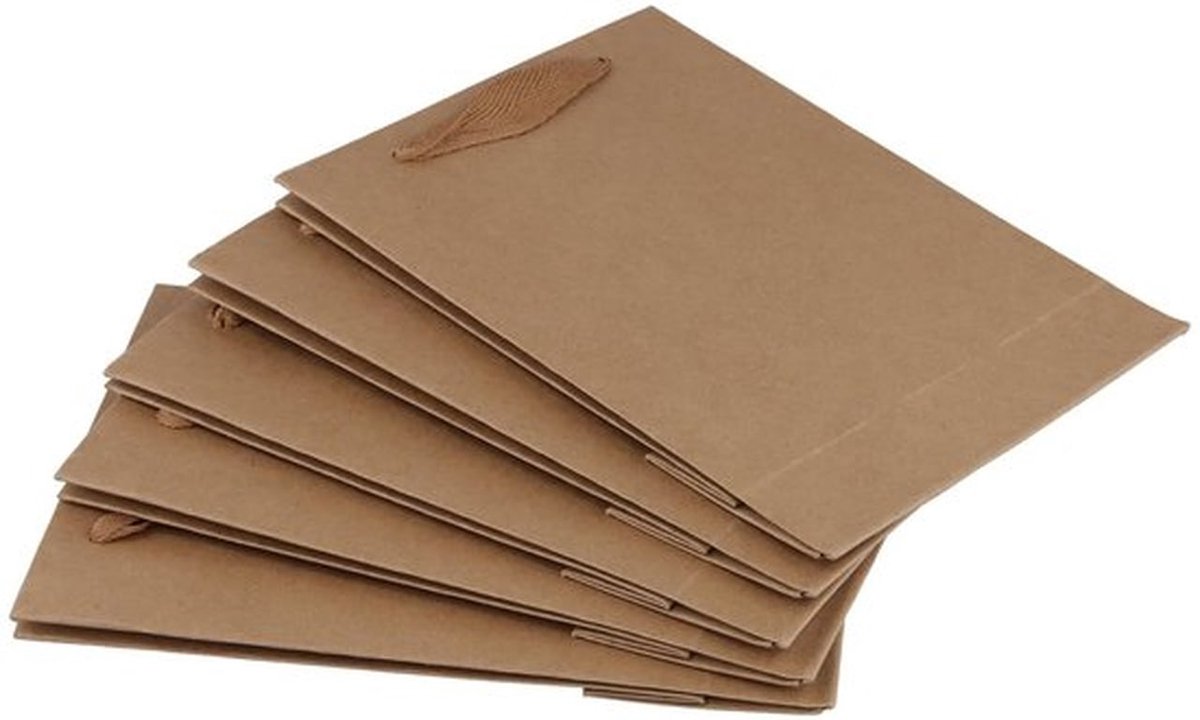 SYUTBOU 60 stuks 15 x 20 x 6 cm bruine papieren zakken met handvat, cadeauzakjes, kraftpapieren zakken met handvat, papieren draagtassen voor geschenken, winkelen en verpakking