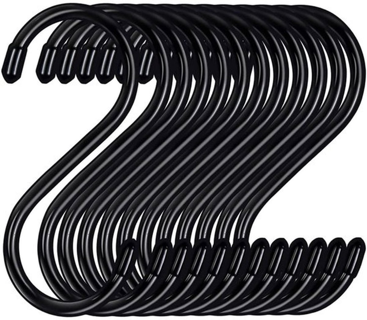 Haken 24 Stuks - S-vormige Haken - Zwarte Zware Metalen Haken - Roestvrij Staal - 8,5 x 3,2 cm - Corrosiebestendig - Ophanghaken
