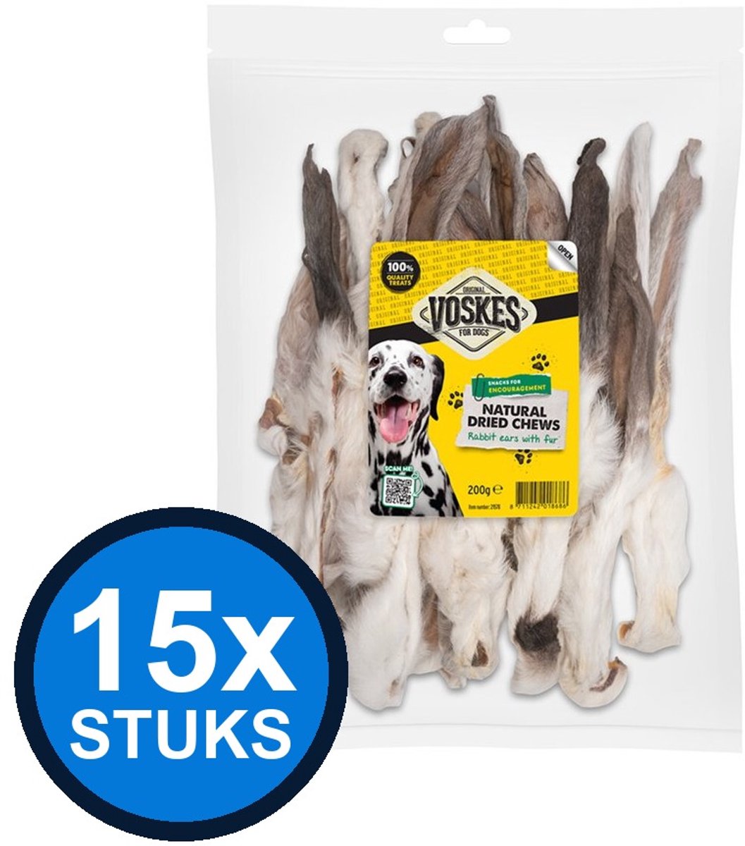 15x Voskes konijnenoren met vacht 200gr