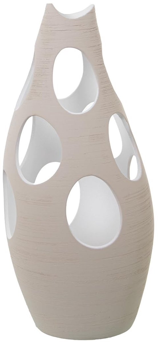 Solidchoice - Keramische Vloervaas met Cirkelvormige Openingen Ecru 23 x 23 x 50 cm