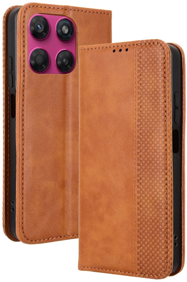 Coverup Hoesje - Geschikt voor Motorola Moto G37 / G37 Power / G47 Hoesje - Coverup Vintage Style Book Case - Bruin