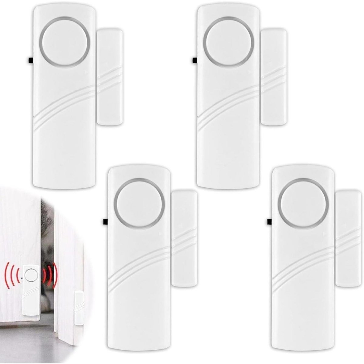 SSTRWGOOD 4 Stuks Deur- en Raamcontacten - Magnetische Sensors met 120 dB Alarm - Zelfklevend Beveiligingssysteem met Geluidswaarschuwing - Geschikt voor Huis en Kantoor - Inclusief Batterijen - Kunststof