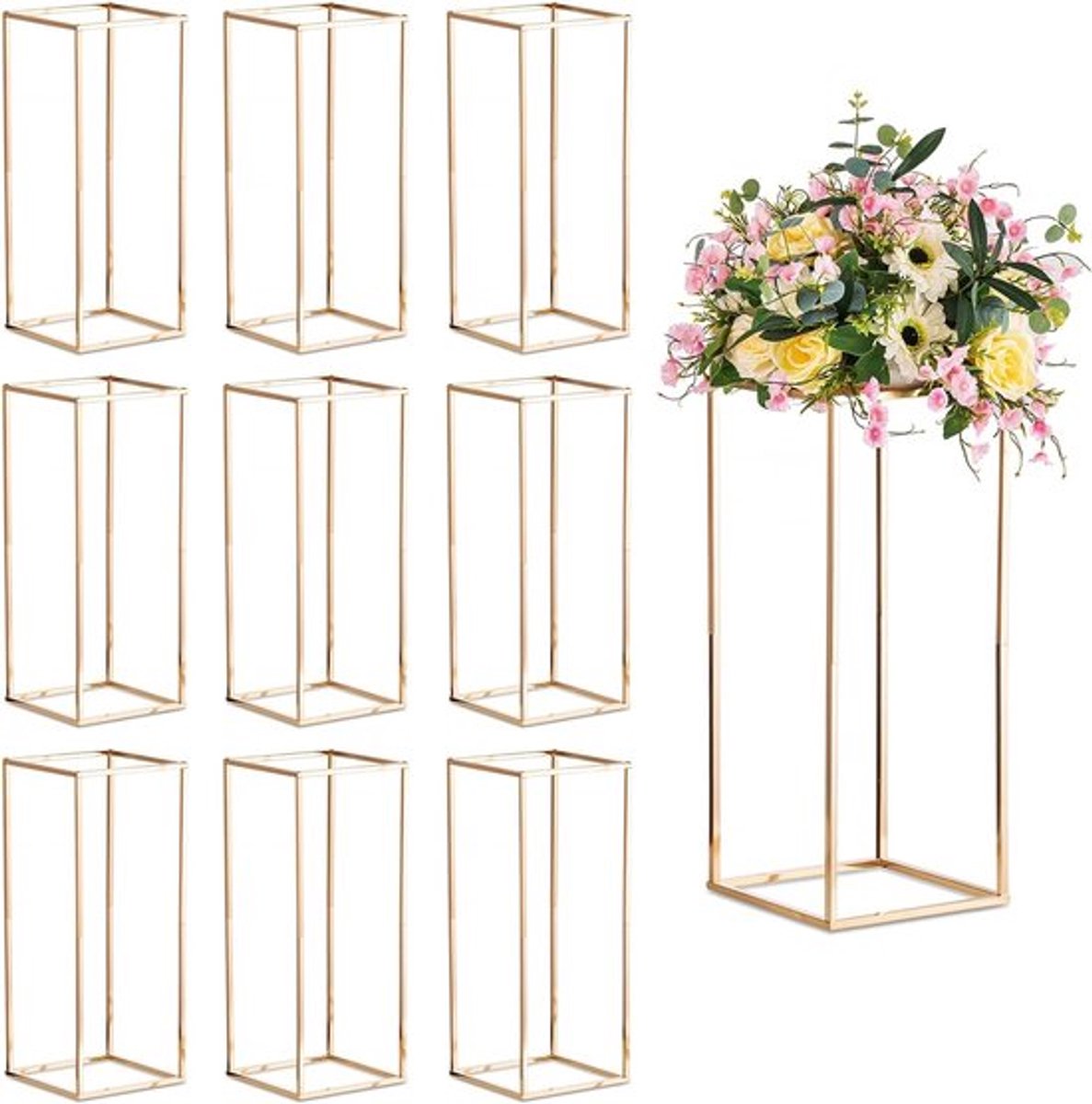 Geometrische Gouden Metalen Vazen - 2 Stuks voor Bloemstukken en Decoratie bij Bruiloften en Feesten, 60 cm Hoog