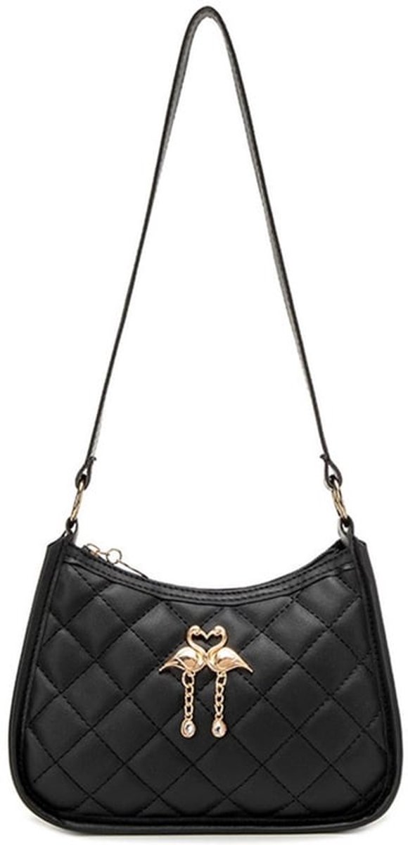 Handtas Klein - Schoudertas Dames - Faux Leer - Retro 90s - Zwart - 20 x 6 x 13 cm