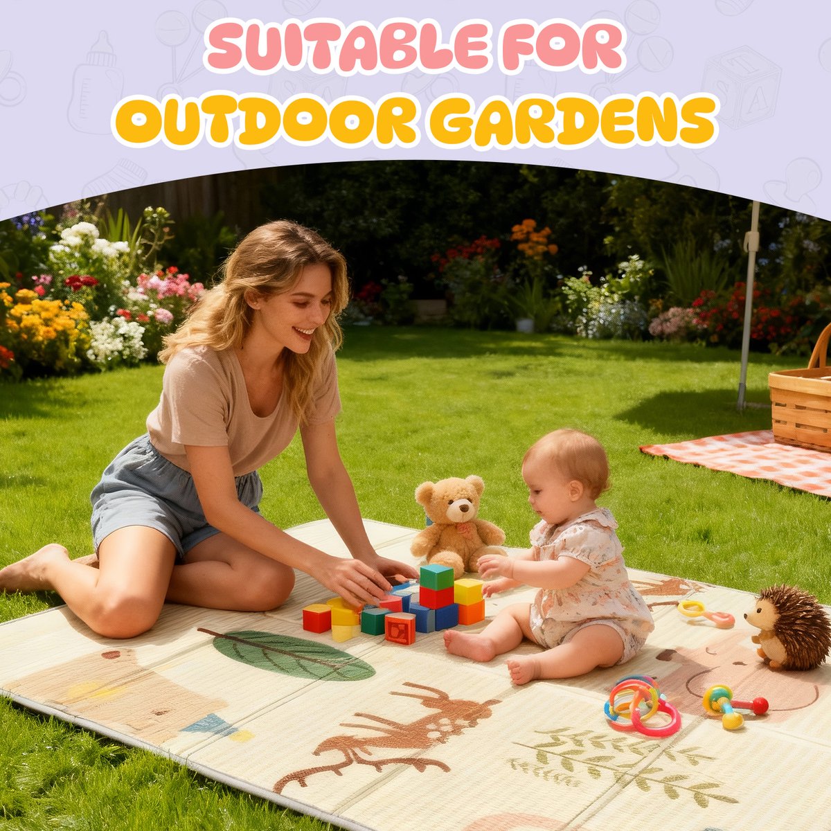 Soontrans - Dubbelzijdige Speelmat - 120x180cm - Dik XPE Foam - Kruipmat Speelkleed - Baby Anti slip - Boxkleed - Multicolor Vloermat - Babygym - BPA-vrij - Dieren thumbnail 6