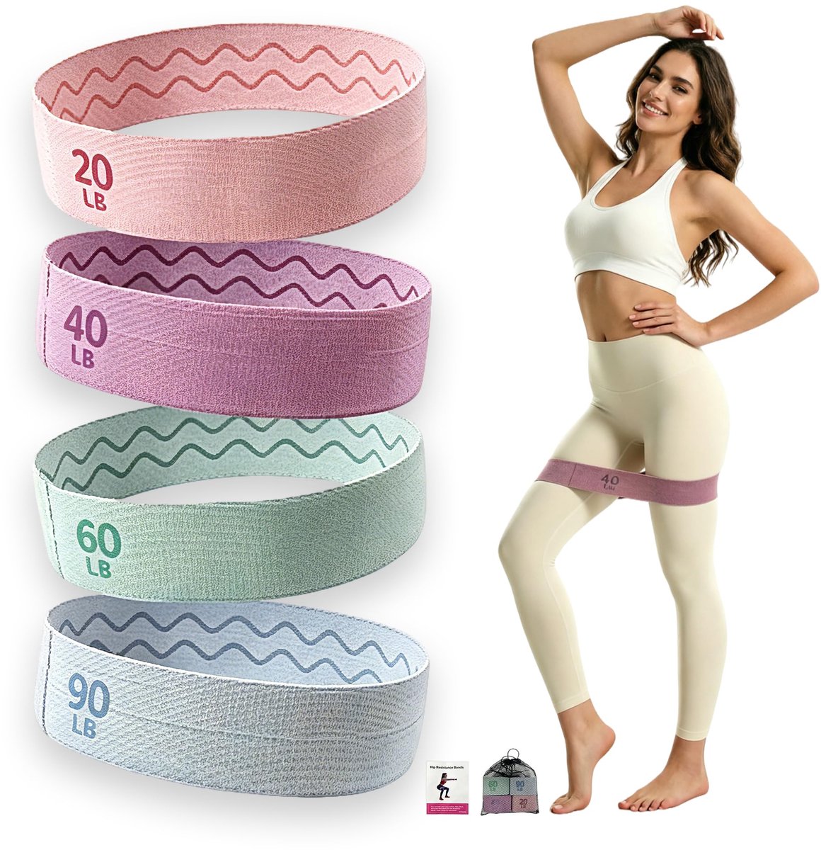 Gloovon Stoffen Weerstandsbanden Set – 4-Delig – Anti-Slip Fitness Elastiek – Geschikt voor Billen en Benen – Full Body Training – Inclusief Opbergtas