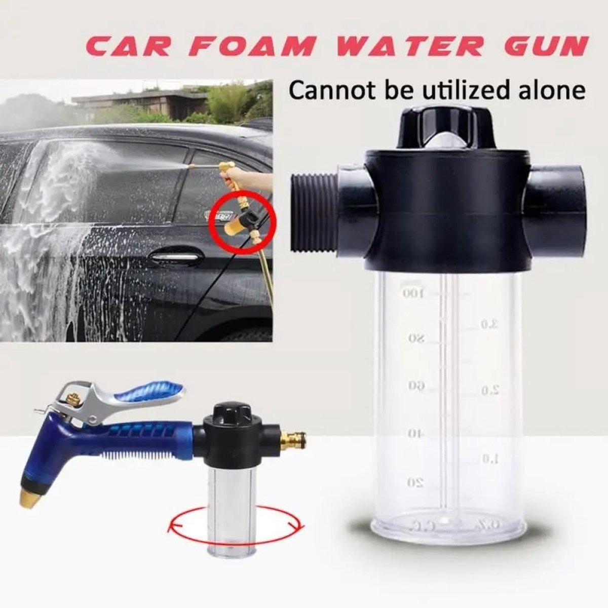 Waterpistool Schuimfles 100ML voor Tuinslang, Auto Was Schuim Pot Tank, Sproeier Accessoire voor Huishoudelijk Gebruik, Efficiënte Reiniging, Duurzaam Plastic, Compatibel met Standaard Slangen