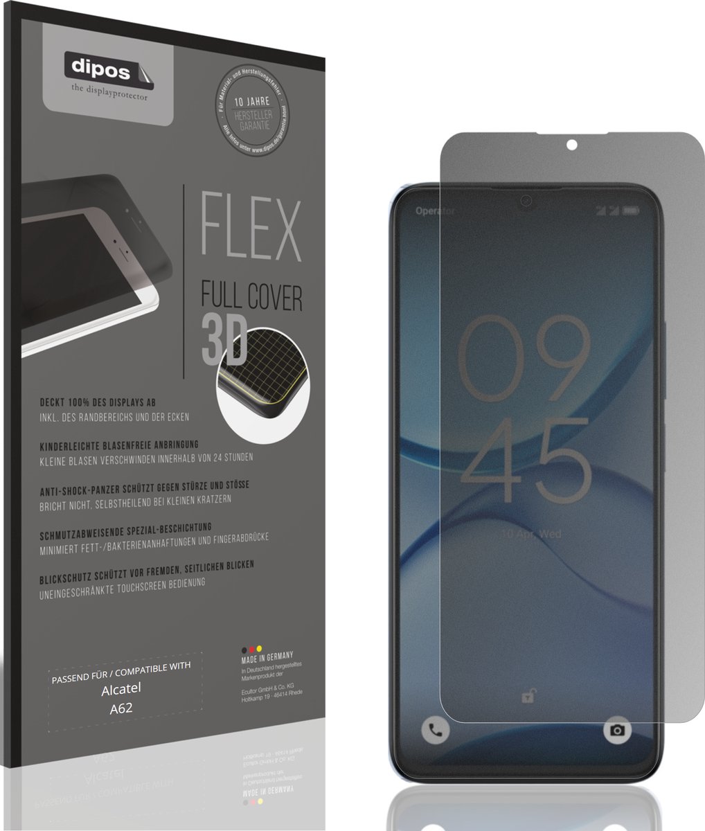 dipos FLEX – Matte Privacy Screenprotector geschikt voor Alcatel A62 | Volledige Schermbescherming | Case-Friendly