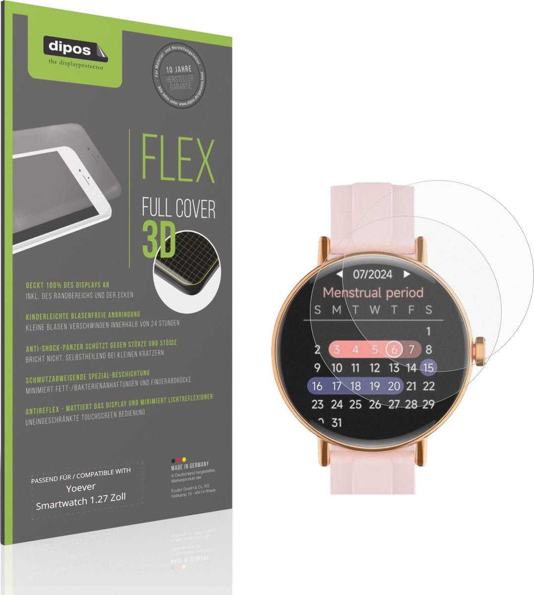 dipos FLEX – 2x Matte Screenprotector geschikt voor Yoever Smartwatch 1.27 Zoll | Volledige Schermbescherming | Case-Friendly