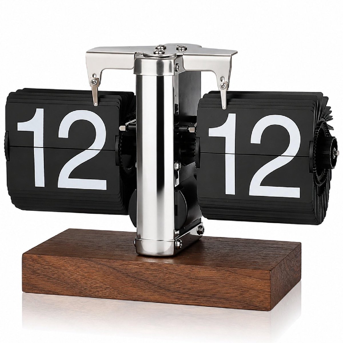 Solidchoice - Retro Flip Desk Klok met Houten Basis