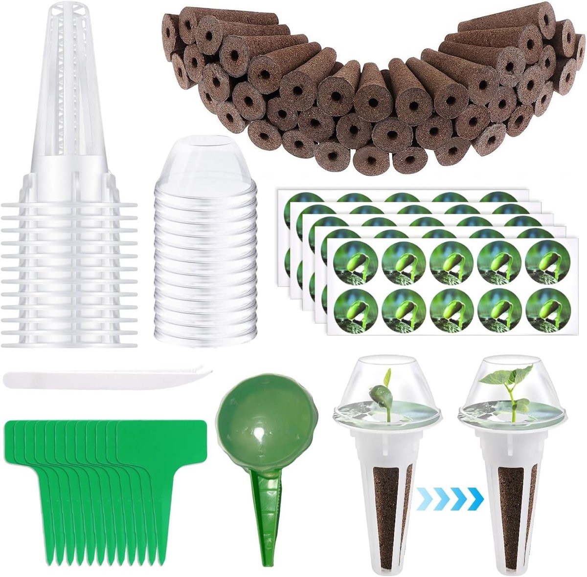 Complete Hydroponisch Systeem Accessoire Set met 50 Groei Sponsen, 12 Plant Baskets en Labels voor Binnenkweek