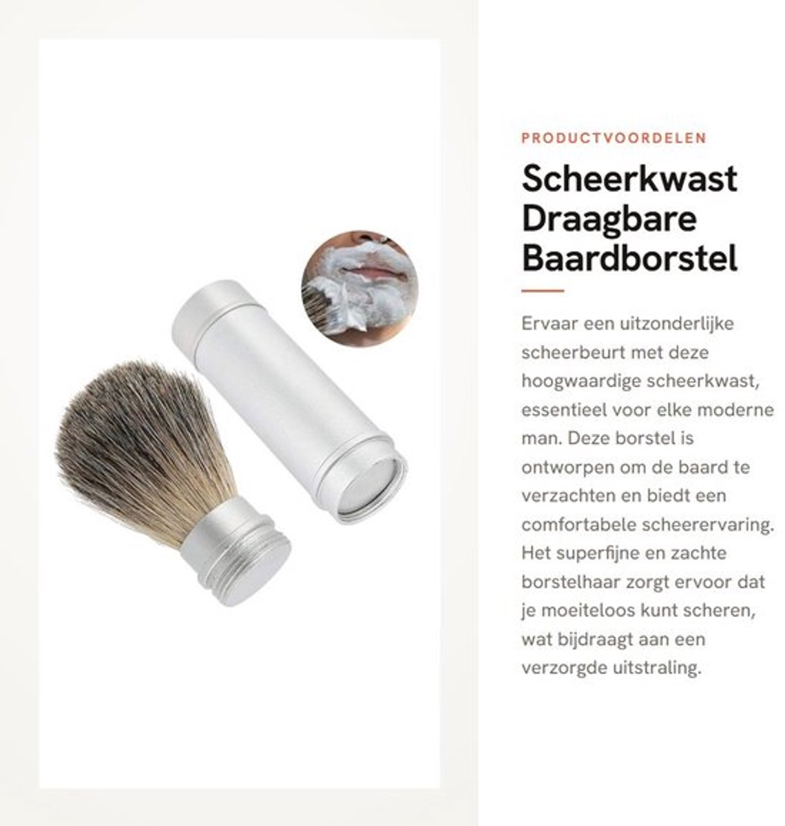 Baardborstel - Draagbare Scheerkwast - Veganistisch - Superfijn/Zacht Borstelhaar - Verzorgingsset - Aangename Scheerervaring