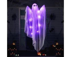 Daity Halloween verlichte hangende spookslinger - 119 cm witte spook - met warmwitte LED-verlichting - Geschikt voor voortuinen, terrassen, gazons, tuinen en feestdecoraties; kan zowel binnen als buiten worden gebruikt.