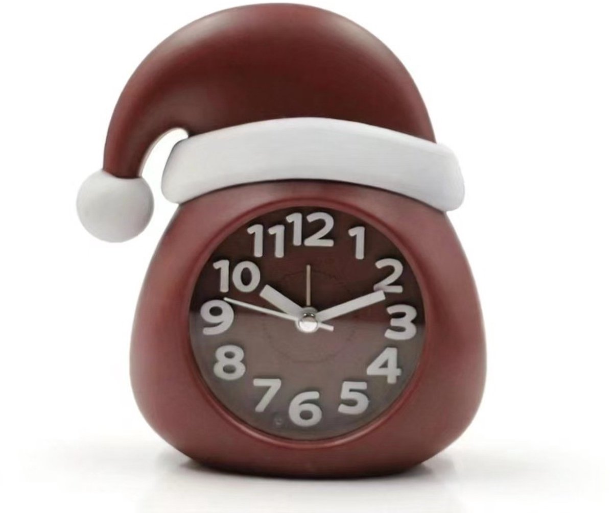 carmdering - Kerst Wekker - Kerstman Muts Tafelklokken, Analog Klok - Geluidloos Mechanisme - Batterij Aangedreven - Hars Constructie - Feestelijke Sfeer - Ideaal Voor Slaapkamer - 1 Stuks