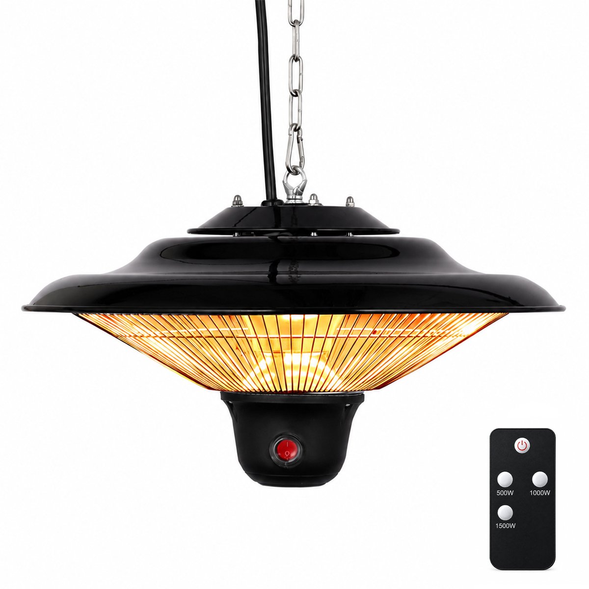 BRASQ Elektrische Terrasverwarmer Hangend PHC100 - Infrarood Heater 1500W - met Afstandsbediening - 3 warmtestanden - Voor binnen en buiten - Spatwaterdicht - Zwart