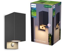 Philips Voro UltraEfficient Applique murale - Lampe d'extérieur - Lumière blanc chaud : 2700K - Détecteur de mouvement - Résistant aux intempéries : IP44 - Anthracite - 4.3W