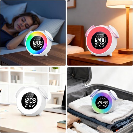 Lichtwekker voor kinderen, 7 muziekmelodieën, zonsopgangssimulator, digitale slaaptrainer, 4 helderheidsniveaus van AMVORA — afbeelding 5