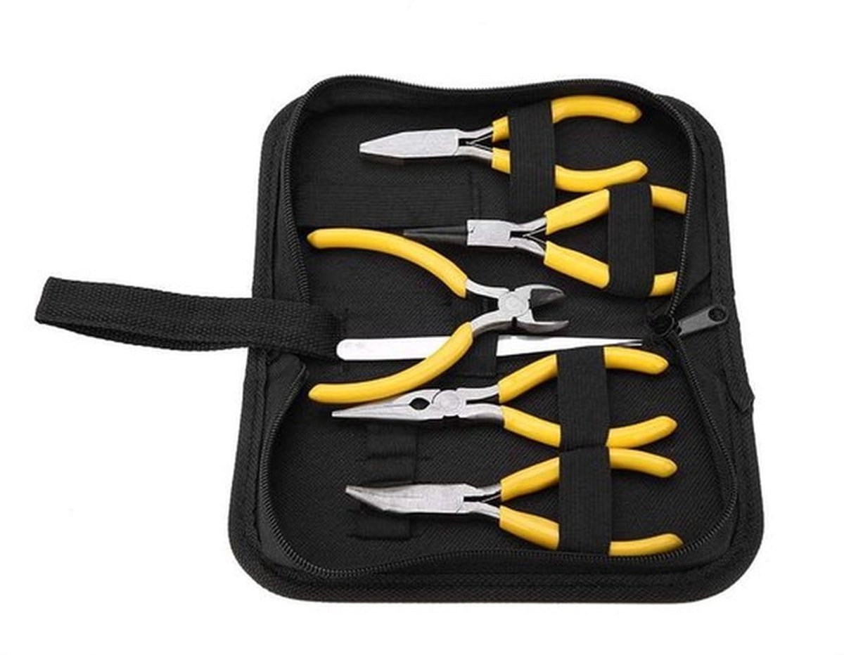 Sieradentangenset 5-delig - Professionele Punttang - Buigtang/Zijdelingse Diagonaaltang - Platbektang/Rondbektang - Pincet - Draagbare Opbergtas - Sieradentools