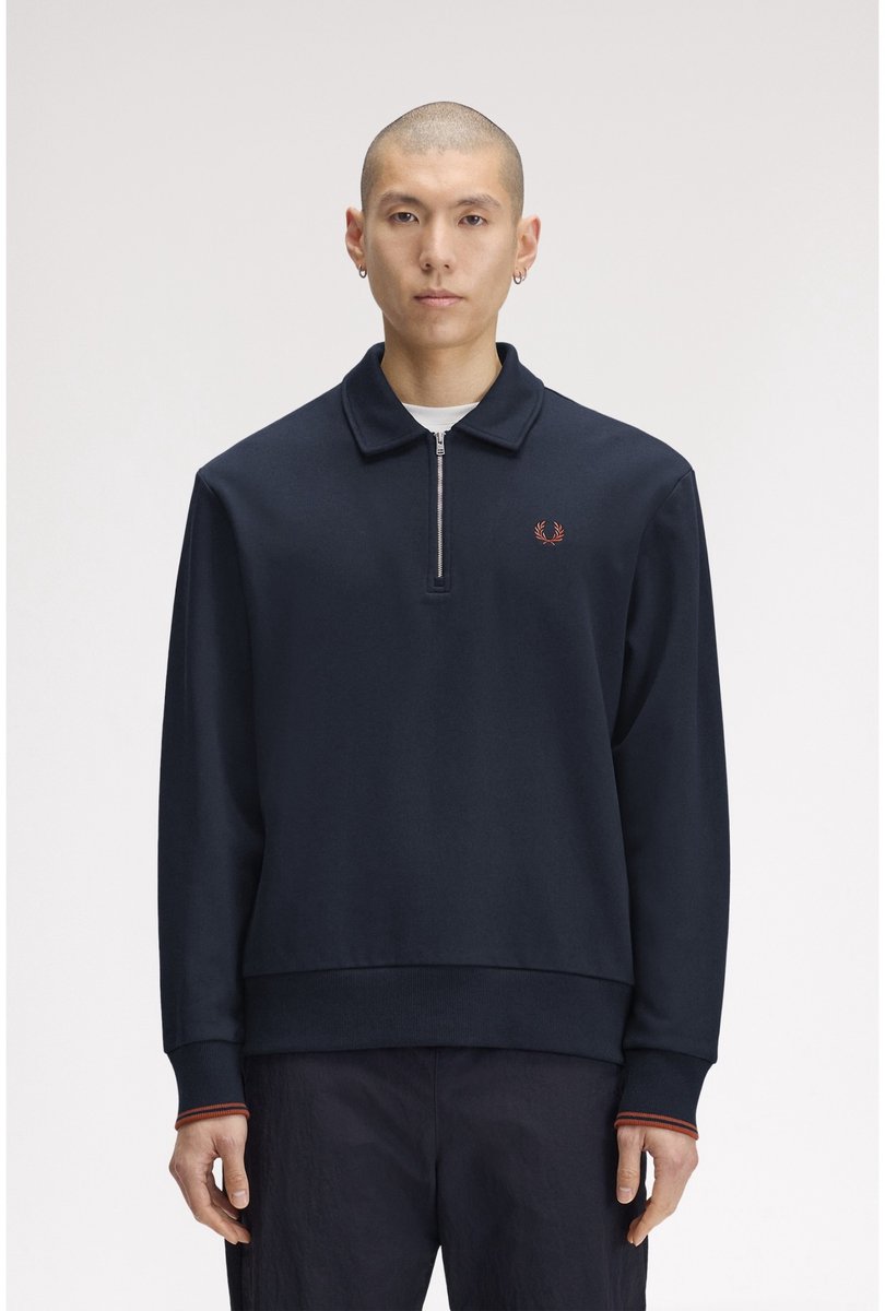 Fred Perry Sweater met kraag en halve rits
