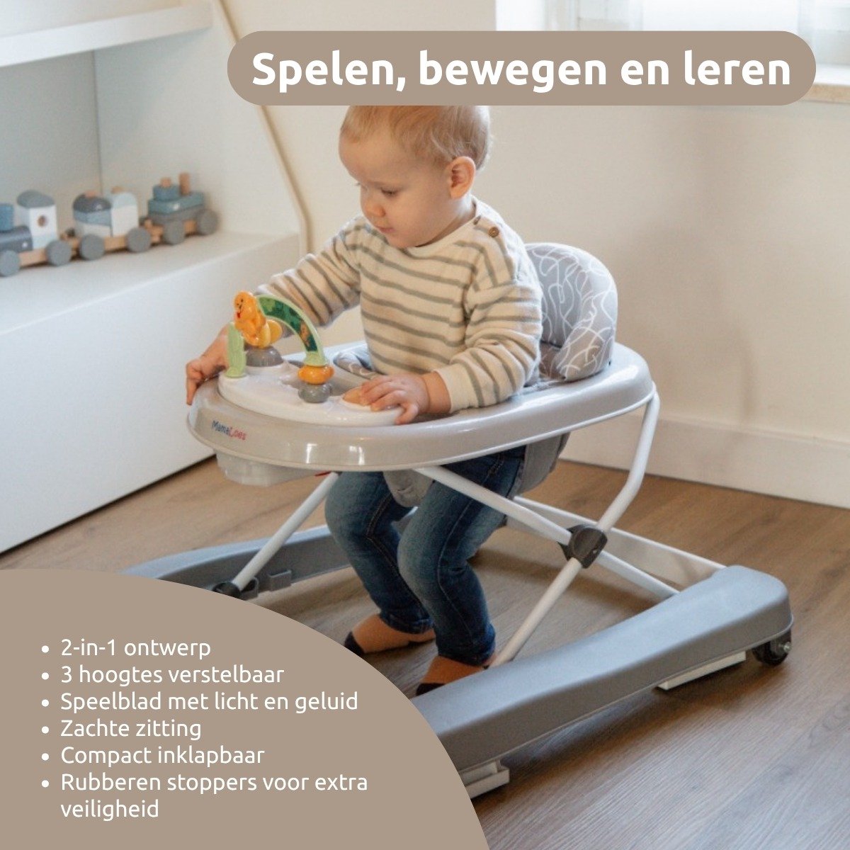 MamaLoes Loopstoel met Speelbord - Evi Grijs - Loopstoeltje Baby - Jongen & Meisje - Baby Walker met Wielen – foto 2