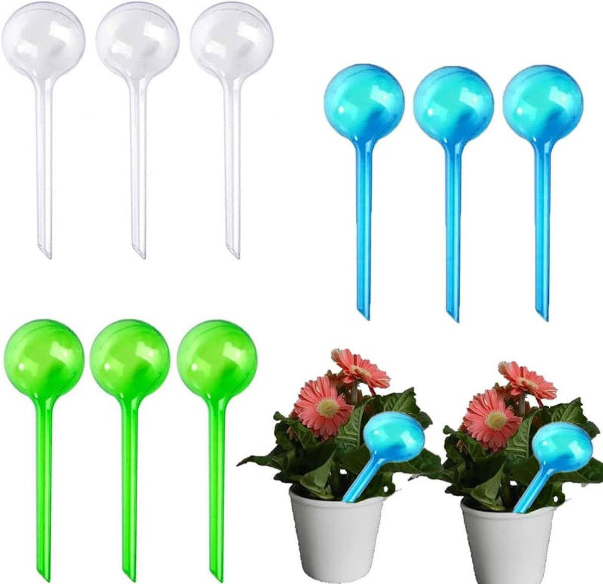 9-delige waterballonnenset, waterballon Geschikt voor planten, automatische diffuser Geschikt voor kamerplanten, waterbal Geschikt voor planten, met duidelijke waterniveau-indicator.