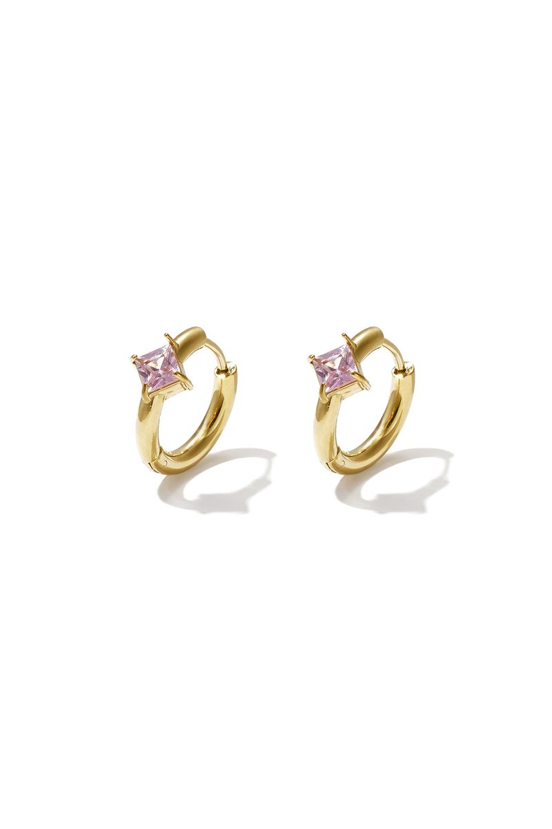 Lumi - Geometrische Oorringen - Zirkoon - Stainless Steel - - Roze