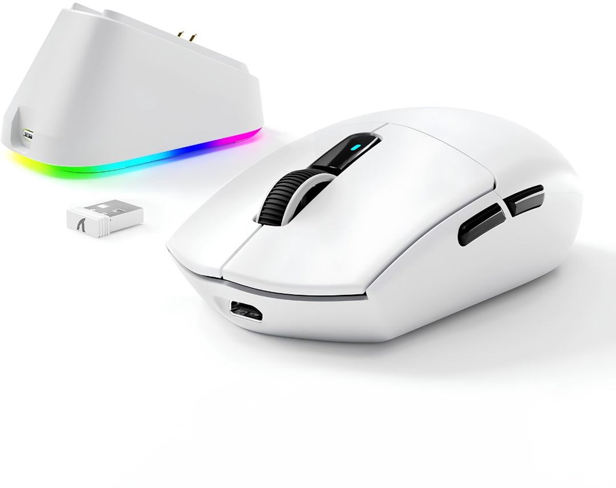 JCP® Gamingmuis - Gaming Muis - Computermuis - Draadloze Gaming Muis - Wit - 12cm x 6cm x 4cm