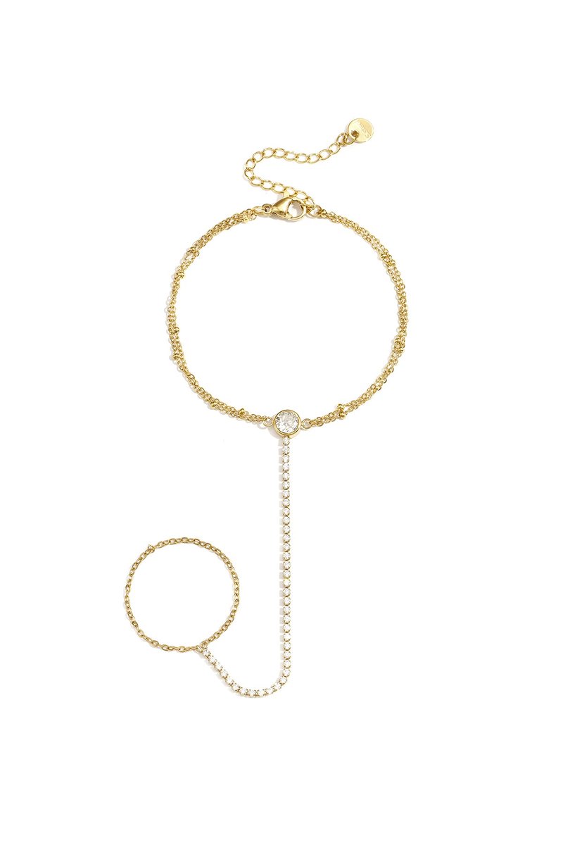 Liora - Hand Chain - Strass - Stainless Steel - - Zilver