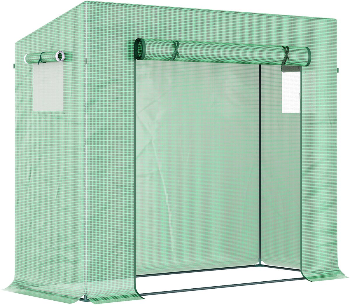 Broeikas - foliekas met oprolbare deur en 2 netramen - tomatenkas met PE-afdekking - broeikas voor tomaten - tomatenkas metalen frame - 200x77x169cm - groen