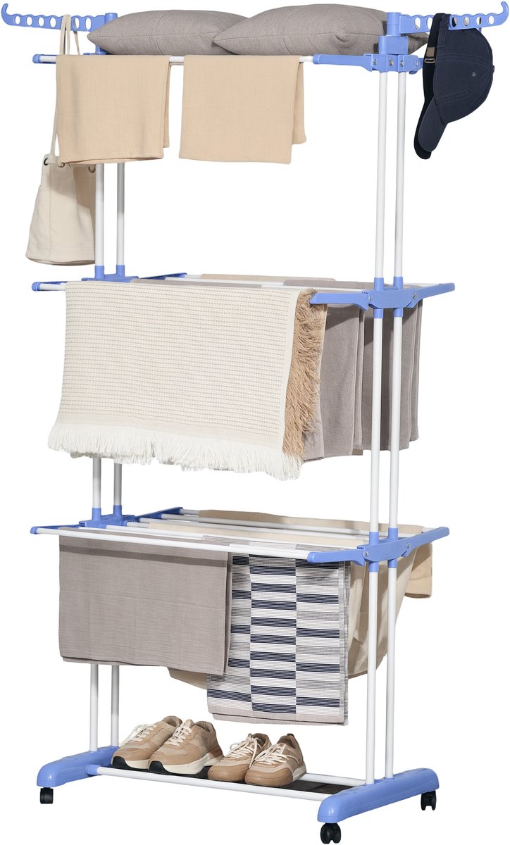 HOMCOM Wasdroogrek - Staal - 73x64x172cm - Blauw
