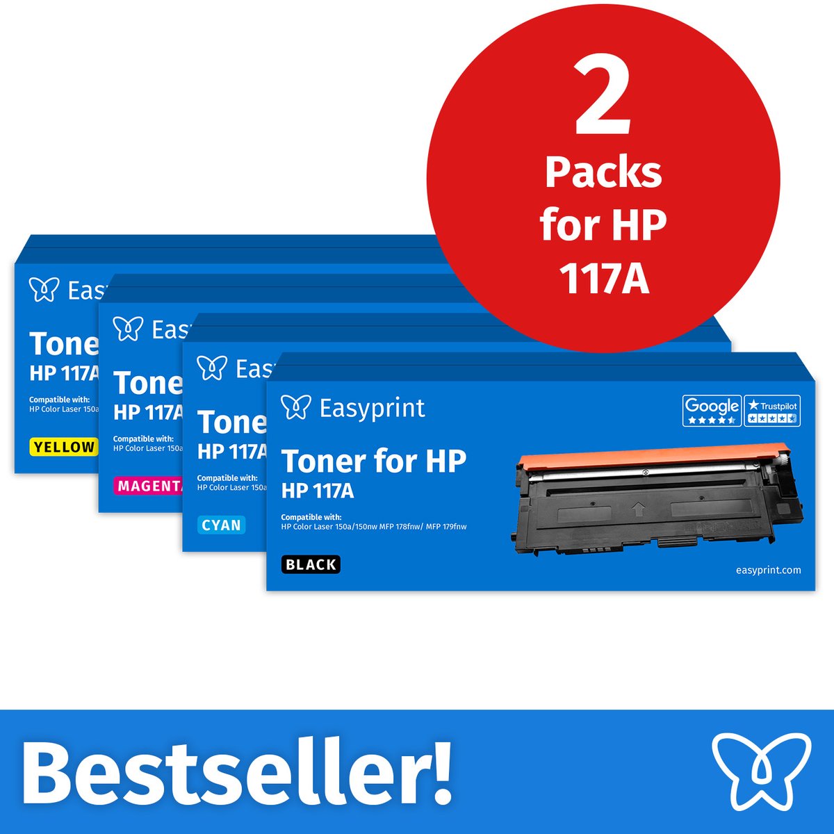 NIEUW: Easyprint Toner voor HP 117A Multipack (BK/C/M/Y), compatibel met HP ColorLaser 150, MFP-178, e.d., 2 stuks