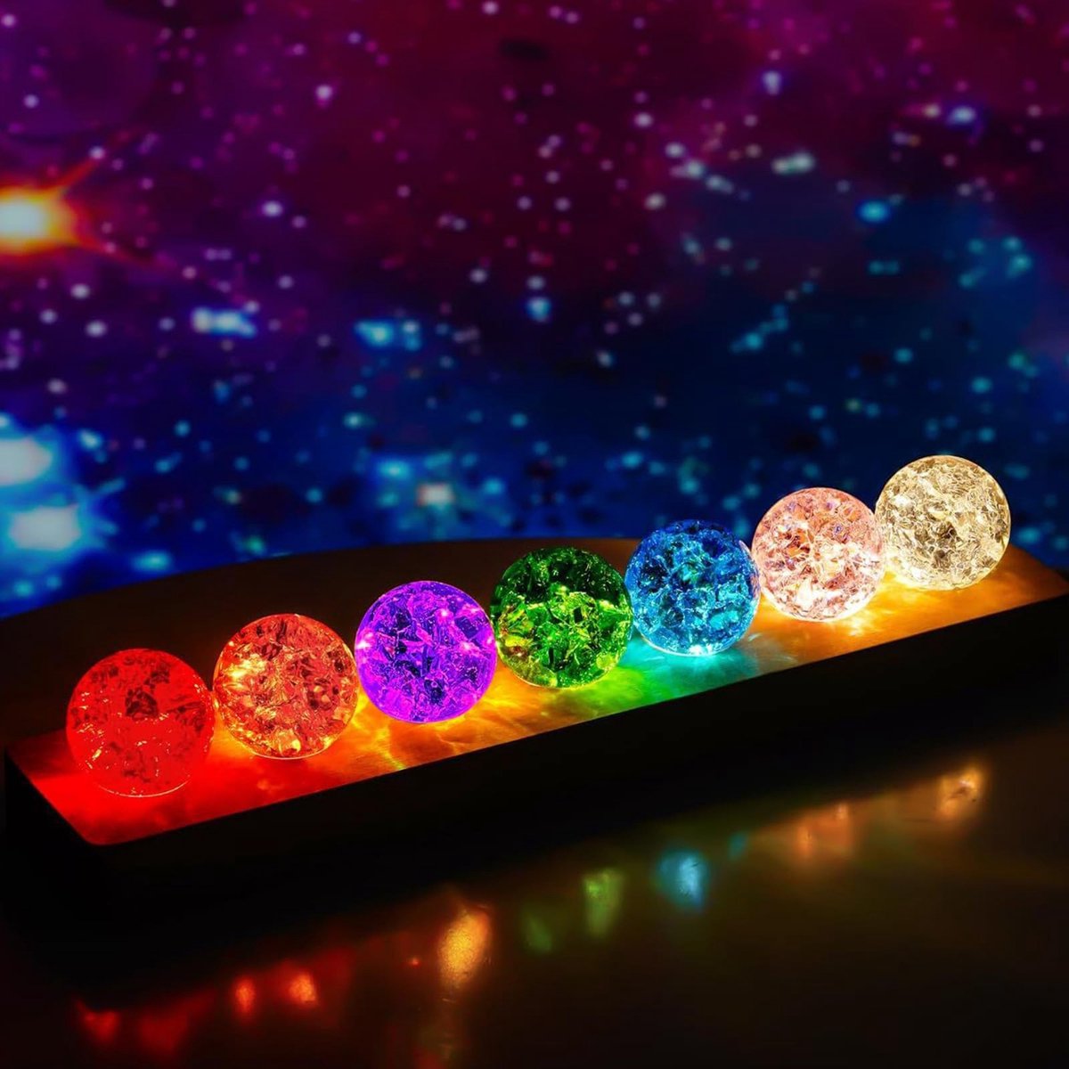 Solidchoice - Kristallen Bollen met LED Houten Basis