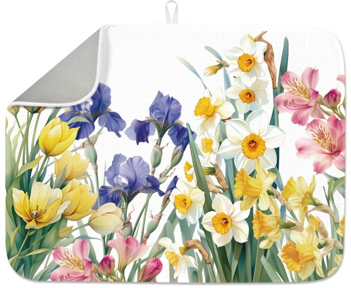 Solidchoice - Afdruipmat met Waterverf Bloemen voor Keuken