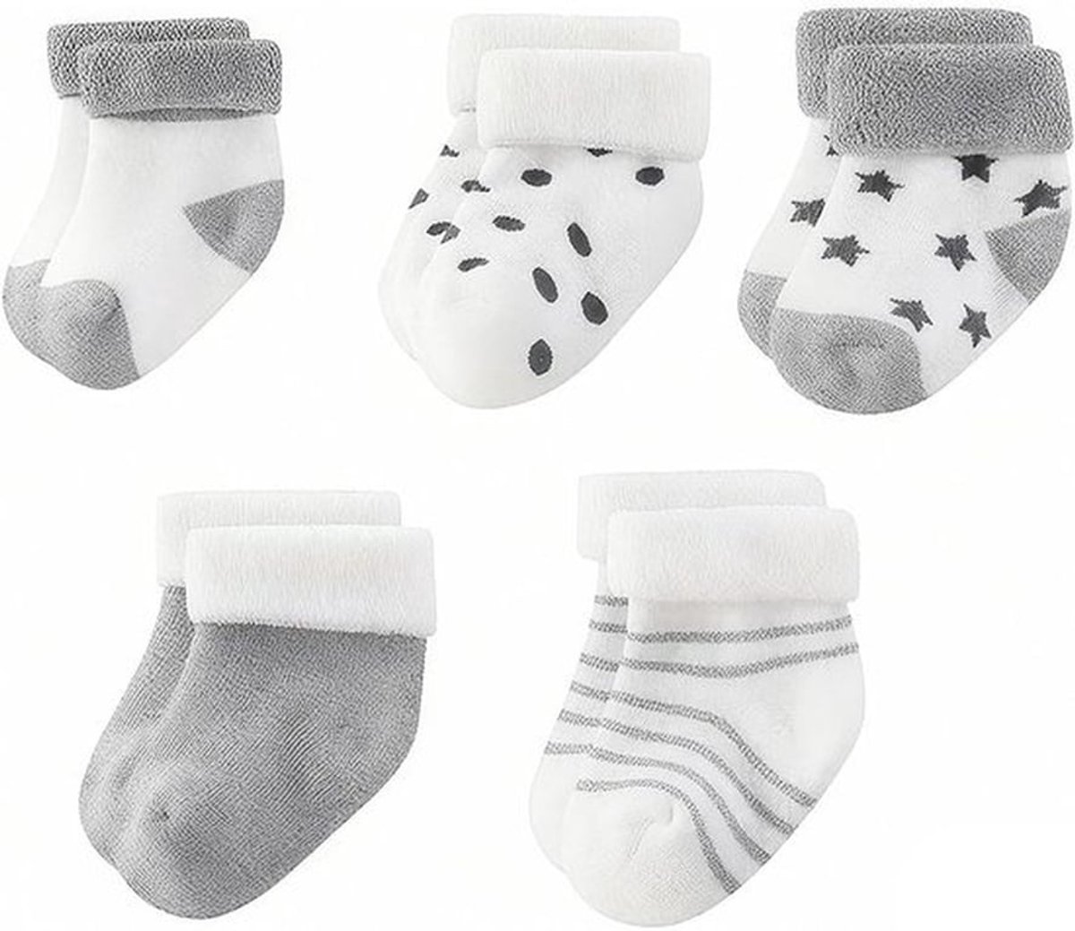 Babysokken 5 Paar - Katoen 80% - Badstofontwerp - Veilig met Elastische Manchetten - Geschikt voor 0-3 Maanden - Zacht Comfort - Babyvoetjes