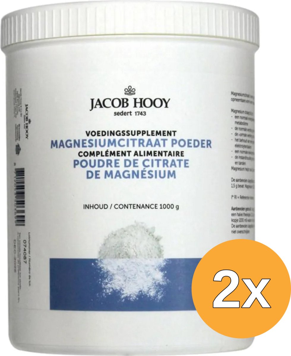 2x Jacob Hooy Magnesiumcitraat poeder (1000 gr)