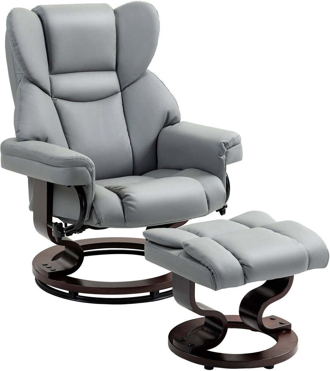 HOMCOM Recliner with Ottoman-PU-Leder-80L x 79B x 100H cm-Hellgrau