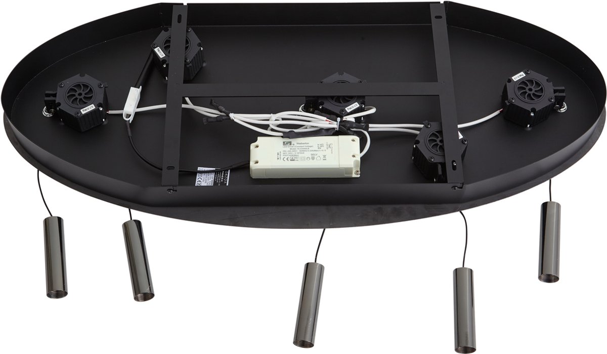 Qazqa eettafel led design verstelbare hanglamp - Fiera - gunmetal, rond, 2200K - 4000K, extra warmwit - cool white, 5-lichts, 88cm,