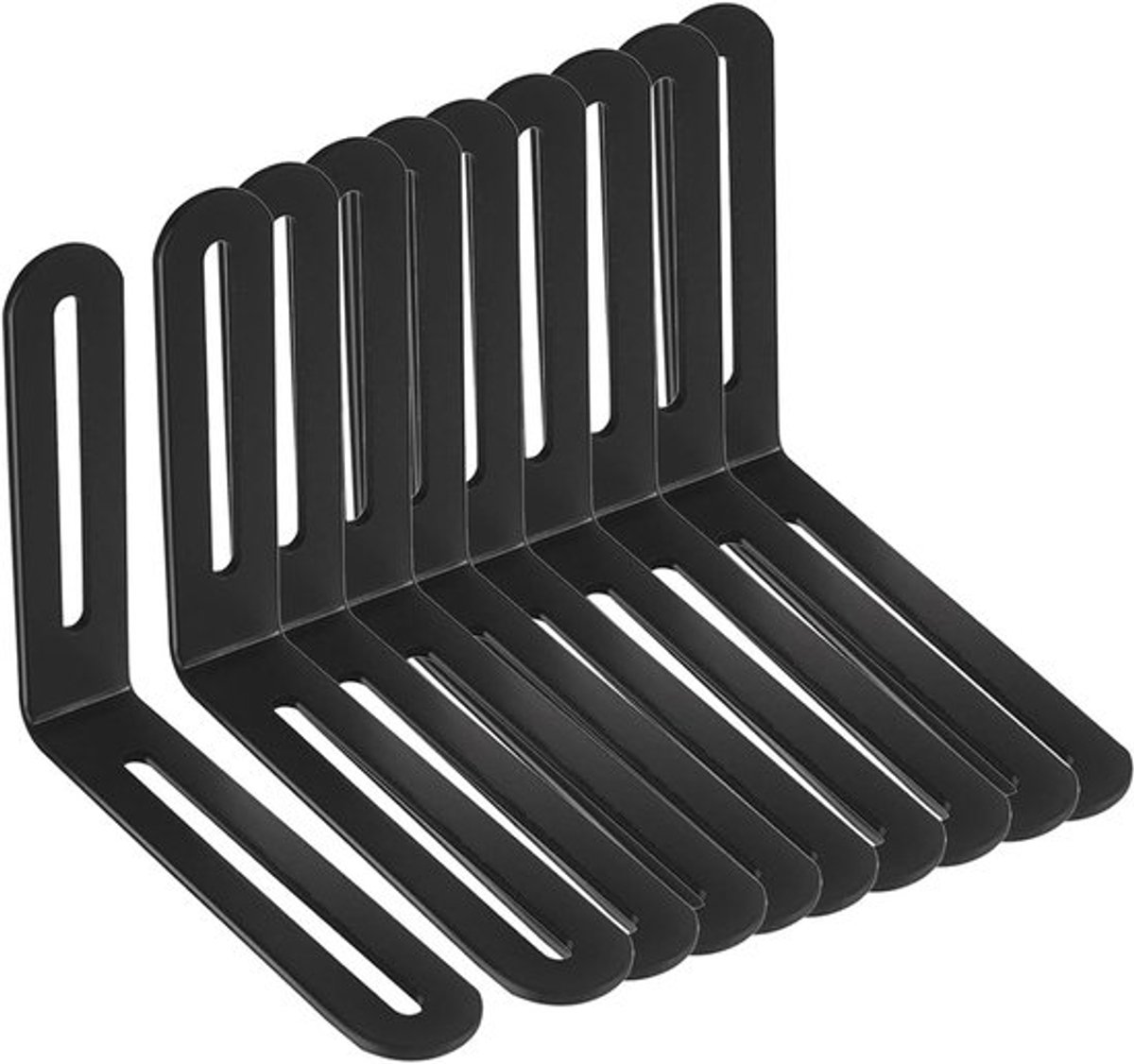 Verstelbare L-vormige Hoekbeugels 120x100mm voor Meubelondersteuning en Planken, Set van 10, Zwart