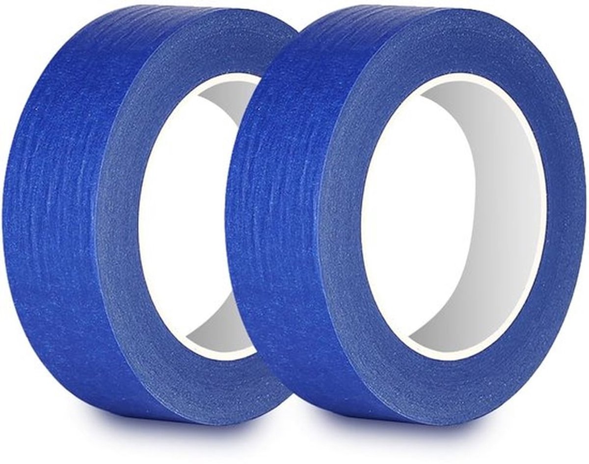 Papiertape 30 mm x 50 m 2 rollen - rubber bekleed - afscheurbaar - blauw - schilders ambachtslieden doe-het-zelvers papiertape