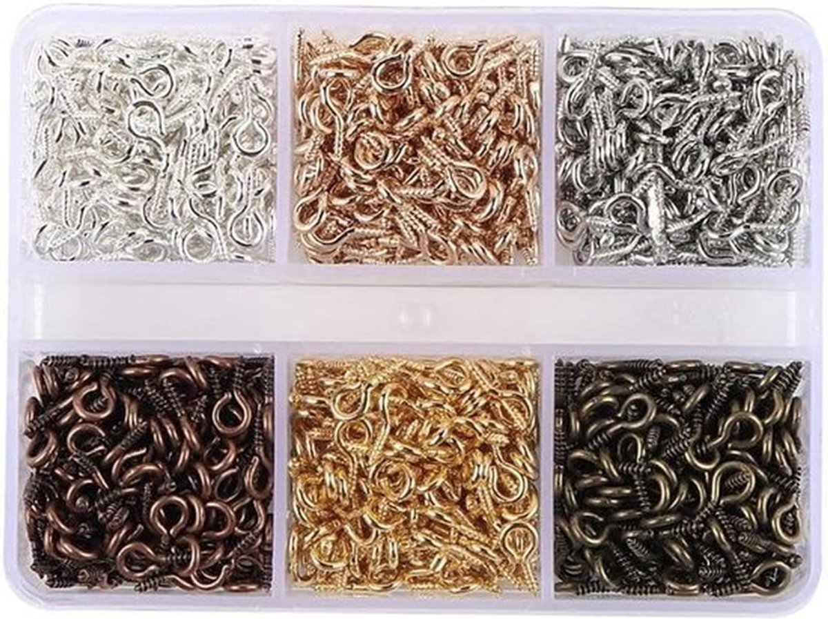 Mini oogschroevenset - 900 stuks, 8 x 4 mm RVS oogschroeven en haakjes voor doe-het-zelf, sieraden en meubelmakerij