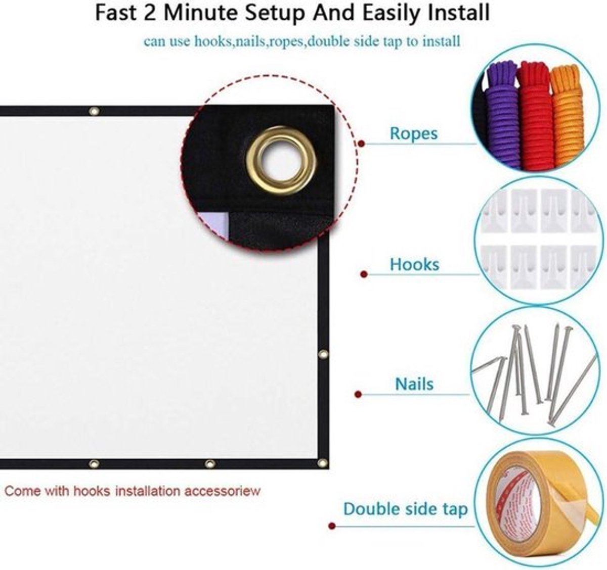 - Projectiescherm - Thuisbioscoop - Projector - Wit - Polyester - Draagbaar - Opvouwbaar - 60inch - Compatibel met Alle Merken - Standaard - 16:9 Aspect Ratio - Film kijken